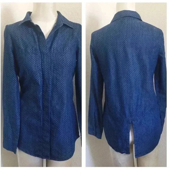 LC Polka Dot Button Down Chambray Shirt - Picture 1 of 8